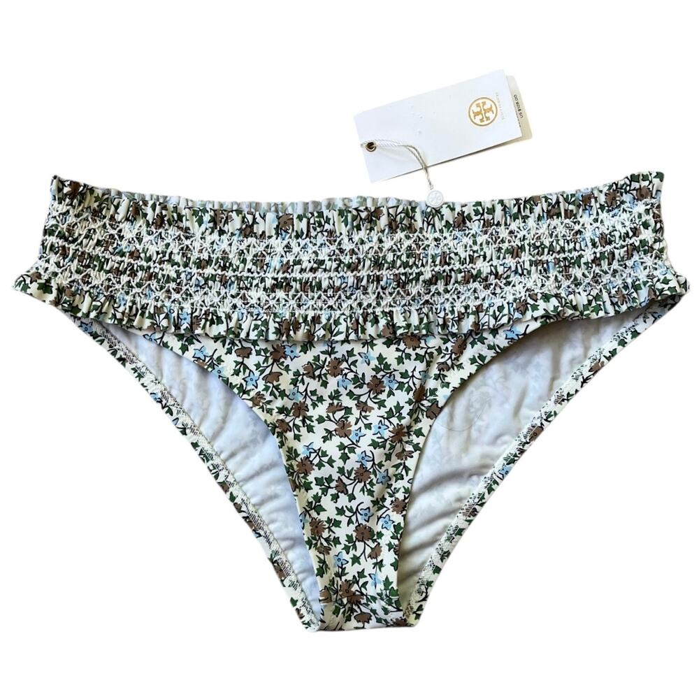 NEW Tory Burch Costa Floral Smocked Hipster Bikini Bottom Starburst Ivy Women XS